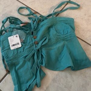 Gorgeous blue green Free People lacey Tank.